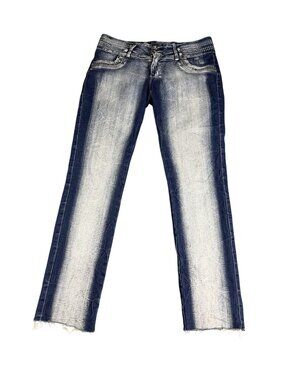 Tush Push Womens Distressed Faded Blue Straight-Leg Jeans Rhinestone Size 15